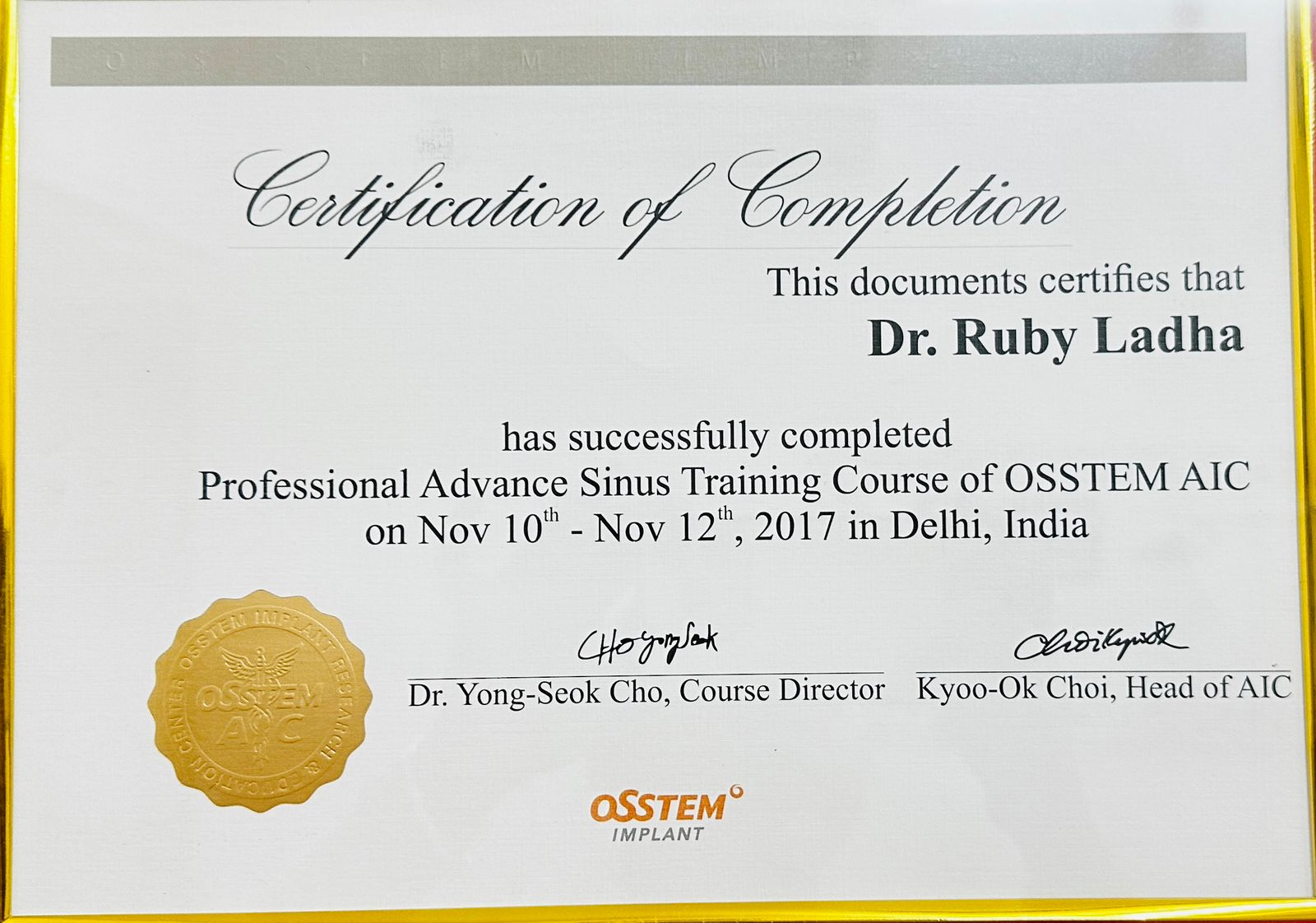 Professional Basic Course – OSSTEM AIC – Dr. Ruby Ladha, Your Dentist Jaipur