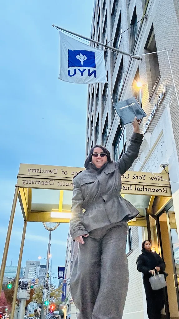Dr. Ruby Ladha outside a dental education institute during professional training